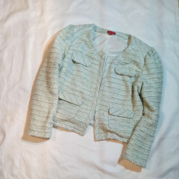 Elle Jackets & Blazers - ELLE green white gold tweed dress jacket XL